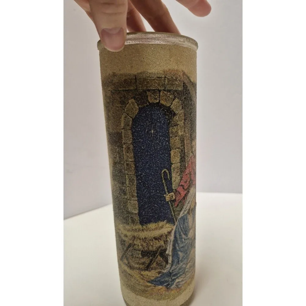 Vintage Sugar Bead Frosted Glass Candles Nativity scene Christmas Holiday Jesus